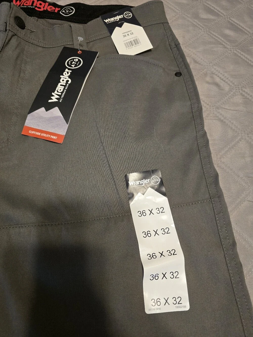 New Mens Wrangler All Terrain Gear Cliffside Utility Pants- Gray- 36x32